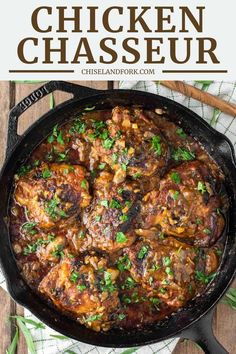 chicken chasseur in a cast iron skillet