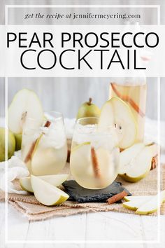 pear proseco cocktail with cinnamon garnish in glasses and apples on the side