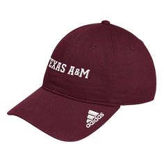 Show off your Texas A&M Aggies pride with this adidas Locker Room Wordmark Slouch Adjustable Hat. The adidas Locker Room Slouch hat has a relaxed structure and sits low on the head for a comfortable wear.  Embroidered team wordmark across the front panels lets you represent the Aggies in style. Panels with eyelets for extra breathability will keep you cool and comfortable all day long. Casual Adidas Baseball Cap For Sports Events, Adidas Casual Hat For Sports Events, Casual Adidas Hat For Sports Events, Casual Adidas Hat With Logo, Adidas Cap For Sports Events, Casual Adidas Hat, Casual Adidas Logo Hats For Outdoor, Adidas Logo Baseball Cap For Sports Events, Adjustable Collegiate Dad Hat For Sports