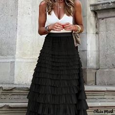 Olivia Mark - Mesh Layered Hem Skirt, Boho High Waist Skirt, Women's Clothing Cowgirl Outfits For Women Dresses, Mallorca Outfit, Rok Tile, High Waisted Long Skirt, Women Fashion Photography, Cowgirl Outfits For Women, Ibiza Party, Comfort Clothing, Gonna In Tulle