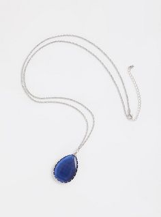 Catch eyes with this pendant necklace; centered by a blue cat eye stone and contrasted with a delicate silver chain. Lobster clasp. Base metals. Imported. The best plus size women's teardrop pendant necklace pendants in gold. Sapphire Teardrop Pendant Necklace, Teardrop Pendant Necklace With Silver Chain, Sapphire Teardrop Pendant Jewelry, Blue Teardrop Pendant Jewelry With Adjustable Chain, Blue Teardrop Pendant Necklace With Adjustable Chain, Metal Teardrop Necklace With Silver Chain, Blue Teardrop Necklace With Adjustable Chain, Sapphire Necklace With Adjustable Chain, Teardrop Crystal Necklaces With Adjustable Chain