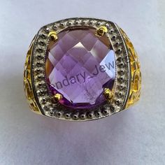 14K Yellow Gold plated Amethyst Ring in solid 925 sterling silver, Wedding Ring , Expensive Ring. ✔✔This Ring Is Made Up Of Solid  925 sterling silver. ✔✔ Lab Amethyst Stone Is Used. ✔✔Stones Are Matched Perfectly For Ring. ✔✔All Our Jewelry Is Pure Metal. 𝐏𝐋𝐄𝐀𝐒𝐄  𝐕𝐈𝐒𝐈𝐓  𝐎𝐔𝐑  𝐒𝐇𝐎𝐏  𝐌𝐎𝐒𝐓  𝐖𝐄𝐋𝐂𝐎𝐌𝐄 https://www.etsy.com/in-en/shop/finegemsstones?ref=seller-platform-mcnav ✔✔ Amethyst Is the birthstone of February. ✔✔Metal Is Also Available In 14k Gold Plated ✔✔Metal Is Al Expensive Rings, Amethyst Stone, Amethyst Ring, Cleaning Jewelry, Solid 925 Sterling Silver, 925 Sterling Silver Ring, Ring Gift, Rings Statement, Or Rose