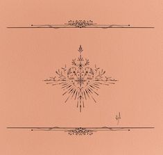 an ornate design on a pink paper with black lines in the center and bottom corner