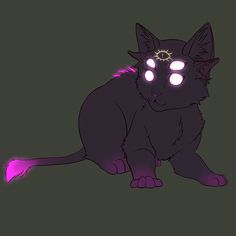 a black cat with glowing eyes sitting down