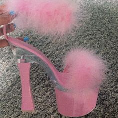 Pink Fur Heels Never Worn Too Big Pink Fur Heels, 90s 2000s Aesthetic, Prom Fits, Faux Fur Heels, Kitty Photos, Pink Stilettos, Fur Heels, Products Photography, Classy Winter Outfits