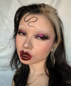 Emo Barbie, No Eyebrows, Alt Makeup, Retro Makeup, Barbie Makeup, Red Eyeshadow, Eye Looks, Cool Makeup Looks