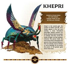 an image of a blue bug with wings on it's back and the words khepr above it