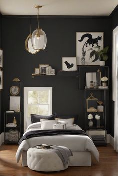 interior design services, home decorating ideas, bedroom painting ideas, house paint colors Colors For Bedroom, Benjamin Moore Wrought Iron, Trendy Paint Colors, Deck Stain Colors, Black Fox, Dark Walls, Paint Brands, Bedroom Black