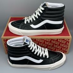 Thank You For Visiting Selling Monster1! Vans Sk8 Hi Shoes Men’s Sz 10 Style # 500714 Color: Black/White Condition: New *No Rips Or Tears *Original Insoles *Smoke Free Home *Photos Are Of The Actual Product. *Please Review Photos To Ensure You Know What You Are Purchasing. Check Vans.Com For Sizing Questions. *Packaged With Care *Ships In 1 Business Day *Buy With Confidence. *Always Accepting Reasonable Offers! *We List New Items Weekly! *Don’t Miss Out, Follow Us Now! *Reach Out To Us If You Ha Check Vans, Vans Shoes Fashion, Gray Vans, Suede Vans, Brown Leather Sneakers, Leather Sneakers Men, Tenis Vans, Old Skool Black, Red Vans