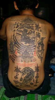 the back of a man with tattoos on his body