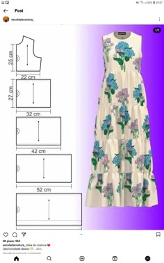 an image of a dress with flowers on it and the measurements for each piece to be cut