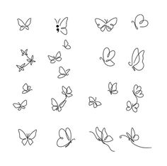 the outlines of different butterflies on a white background