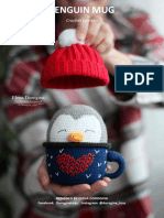 the penguin mug is knitted in red, white and blue