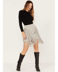 Wonderwest Womens Suede Fringe Mini Skirt, Grey Mini Skirt Winter, Mini Skirt Grey, Fringe Mini Skirt, Skirt Winter, Boot Barn, Skirts With Boots, Frill Dress, Fringe Skirt, Fringe Dress