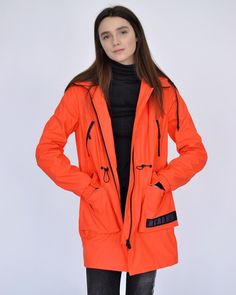 ORANGE HOOD RAINCOAT Women Outerwear Plus Size Raincoat - Etsy Plus Size Raincoat, Long Hooded Coat, Fit And Flare Coat, Raincoats For Women, Warm Coat, Quilted Coat, Water Repellent Fabric, Tall Girl, Hooded Coat