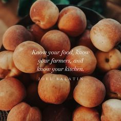 Know your food, know your farmers, and know your kitchen. -Joel Salatin Homestead Quotes, Homesteading Quotes, Homestead Wife, Farming Quotes, Traditional Lifestyle, Joel Salatin, Self Sufficient Homestead, Bday Party Kids, Slow Lifestyle