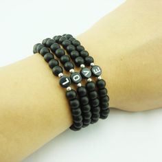 Material: Imitation Black Agate Fashion Element: English Letters Style: Asexuality Black Bracelets With Letter Beads, Elegant Black Bracelets With Letter Beads, Elegant Black Bracelet With Letter Beads, Trendy Black Wristband With Letter Beads, Minimalist Personalized Black Beaded Bracelets, Personalized Minimalist Black Beaded Bracelets, Personalized Black Minimalist Beaded Bracelets, Elegant Black Beaded Bracelets With Letter Beads, Trendy Black Friendship Bracelets With Round Beads