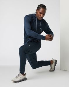 A fresh take on athleisure and a staple in your wardrobe, the Sunday Performance Joggers are premier in fit, function and soft stretch. This jogger style will keep you moving with less bulk around your ankles. | Vuori Sunday Performance Jogger Pants | Ink Heather | Medium Vuori makes premium performance apparel inspired by the active Coastal California lifestyle; an integration of fitness, surf, sport, and art. Breaking down the boundaries of traditional activewear, we are a new perspective on p Coastal California, Blue Joggers, California Lifestyle, Outdoor Jacket, Running Jacket, Fashion Joggers, Performance Outfit, Outdoor Wear, Blue Ink