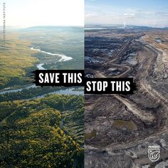 an aerial view of a river, land and trees with the words save this stop this