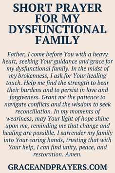 a poem written in blue and white with the words short prayer for my dysfuctional family