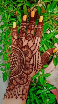 the hand is decorated with henna on it