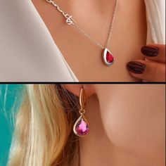 A custom pendant necklace personalized for souls born in July. This elegant necklace comes with the July gemstones - ruby - selected by our jewelers to create the perfect energetic combination for you or your loved one born in July. In a timeless but elegant solitaire pendant design with a single teardrop gemstone set on a 18” cable chain with lobster clasp available in gold vermeil, sterling silver or rose gold, The ruby birthstone that comes with your name necklace is uniquely personalized tha Elegant Ruby Pendant Birthstone Necklace, Elegant Ruby Birthstone Necklace, Rose Gold Teardrop Ruby Jewelry, Ruby Clavicle Chain Jewelry As Gift, Ruby Clavicle Chain Jewelry Gift, Elegant Red Birthstone Necklace For Gift, Elegant Personalized Teardrop Birthstone Necklace, Elegant Red Birthstone Necklace Gift, Ruby Birthstone Necklace As Gift