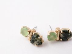 Collage Studs in forest green by Sara Golden Jewelry Large Stud Earrings, Jewelry Images, Semi Precious Stones, Gold Bar