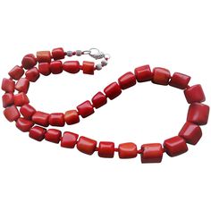 On offer is this very beautiful Large Red Coral Necklace. Precious red coral is the common name given to Corallium Rubrum and several related species of marine coral. The distinguishing characteristic of precious corals is their durable and intensely colored red skeleton, which is used for making jewelry.  The gleaming coral gems are large stunning free form shapes measuring from 12 mm x 12 mm and graduating to 9 mm x7mm at the clasp.  This necklace is hand knotted with red silk cord with a 925 Large Red Coral Beads For Jewelry Making, Red Coral Beads For Jewelry Making, Red Coral Polished Beads For Jewelry Making, Red Coral Gemstone Beads For Jewelry Making, Polished Coral Beaded Necklaces, Coral Red Beaded Necklaces With Polished Beads, Coral Beaded Necklaces For Jewelry Making, Beaded Red Coral Jewelry In Coral Color, Beaded Red Coral Necklaces In Coral Color