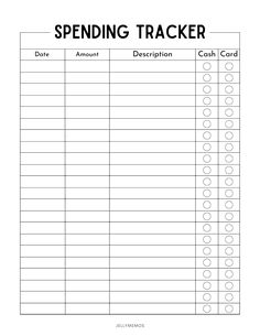 Printable spending tracker with columns for date, amount, description, cash and card. Save Money Tracker, Spending Log Printable Free, Daily Expenses, Spending Template, 2024 Tracker, Budgeting Tracker, Finances Planner, Finances Template, Spending Plan