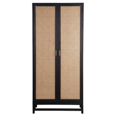 Bring a touch of natural texture into your space with this 78-inch tall cabinet. This 2-tone cabinet features a black hardwood frame with natural cane accent doors, along with shelf inserts for added storage space. Resulting in a versatile piece that complements a wide range of styles, from contemporary to boho or modern and coastal. AllModern AllModern Gino Display Stand in Brown;antique Black | Size 84" H X 36" W X 18" D Black China Cabinet, Rattan Cabinet, Dads Room, Two Tone Cabinets, Dovetail Furniture, Dining Cabinet, Tall Cabinet, Door Pull Handles, Cabinet Features