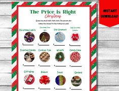 the price is right christmas printable game with candy canes and presents on it