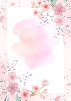 watercolor painting with pink flowers and green leaves on the bottom right corner is a white rectangle