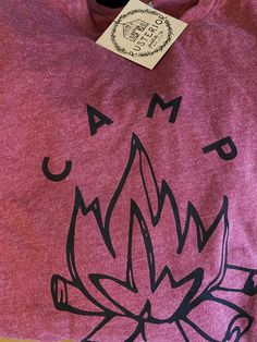 Hand printed apparel! Each piece is made to order using quality materials and eco friendly ink. Made in United States of America Long Sleeve Graphic Print T-shirt For Camping, Casual Red T-shirt For Outdoor Activities, Long Sleeve Graphic Tee For Outdoor, Long Sleeve T-shirt For Fall Adventure, Casual Long Sleeve T-shirt For Camping, Fall Hiking T-shirt With Graphic Print, Long Sleeve T-shirt With Letter Print For Camping, Red Graphic Print Top For Outdoor, Red Tops With Graphic Print For Outdoor