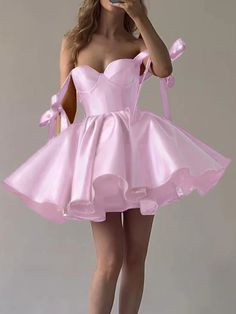 A-Line Homecoming Dresses Corsets Dress Holiday Graduation Short / Mini Sleeveless Spaghetti Strap Pink Dress Satin with Bow(s) 2024 2024 - $119.99 Corset Outfit Pink, Corsets Dress, Pink Dress Satin, Pink Birthday Dress, Short Princess Dress, Homecoming Dresses Corset, Hoco Inspo, Pink Dress Short, Silk Dresses