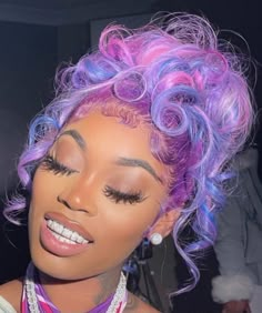 Baddie Black Women, Pink Purple Blue Hair, Updo Hairstyles For Black Women, Blue And Purple Hair, Blue And Pink Hair, Aliexpress Hair, Cute Hair Colors, Character Board