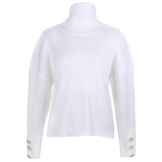 Thickness: Thick （Winter)Material Composition: BlendMaterial: Cotton,SpandexDecoration: ButtonCollar: Turtleneck Winter Turtleneck Sweater With Buttons, White Buttoned Sweater For Winter, White Turtleneck For Workwear In Winter, White Winter Tops With Button Closure, White Tops With Button Closure For Winter, Knitted Turtleneck, Knit Turtleneck Sweater, White Sweaters, Turtleneck Sweater