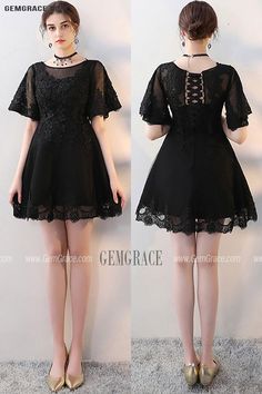 Mini Little Black Aline Lace Party Dress with Sleeves Ref#MXL86013 at GemGrace. #SpecialOccasionDresses Shop now to get $10 off. Pro custom-made service for wedding dress, formal dress. View Special Occasion Dresses,Homecoming Dresses,Cheap Homecoming Dresses,Short Homecoming Dresses,Black Homecoming Dresses,Modest Homecoming Dresses for more ideas. Click to shop now! #BuyableSpecialOccasionDresses Gothic A-line Mini Dress For Party, Black Short Sleeve Evening Dress, Black A-line Party Dress, Fitted Black Dress For Banquet, Black Fitted Dress For Banquet, Black Short Sleeve Dress For Banquet, Fitted Gothic Black Evening Dress, Fitted Black Gothic Evening Dress, Gothic Black Fitted Evening Dress