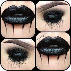 #black Horror Smink, Nem Halloween Makeup, Black Contacts, Vampire Contacts, Extreme Make-up, Carnaval Make-up, Makeup Zombie, Fantasy Make-up, Halloweenský Makeup