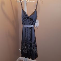 Oleg Cassini Dark Gray Cocktail Dress...Size 12 Side Zip, Vneck, Sleeveless Flower Rhinestones Design On Bottom Of Dress Silver Sleeveless Satin Dress, Silver Satin Sleeveless Dress, Elegant Gray Dress With Spaghetti Straps, Elegant Gray Spaghetti Strap Dress, Shifting Closet, Dressy Clothes, Gray Cocktail Dress, Oleg Cassini, Size 12 Dress