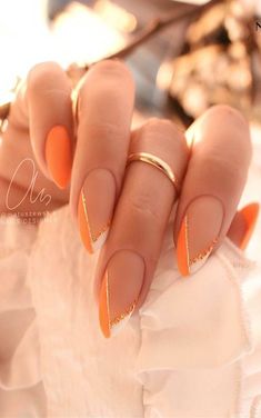 Nails Design Orange, Orange Nail Design, Orange Nail Designs, Summer Nail Designs, Subtle Nails, Fancy Nails Designs, French Nail, Classy Nails, Fancy Nails