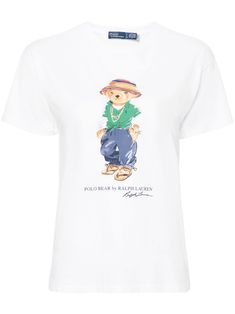 white cotton jersey texture signature Polo Bear motif logo print to the front crew neck short sleeves straight hem Ralph Lauren Polo Bear, Polo Bear, White Polo, Ralph Lauren Shorts, Lauren White, Bear T Shirt, Bear Print, Ralph Lauren Polo, Jersey Shirt