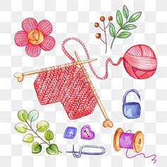 an image of yarn and knitting items on a transparent background png clipart free for personal use