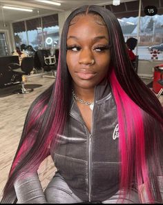 Pink Peekaboo Hair, Sleek Braided Ponytail, Peekaboo Hair Colors, Pink And Black Hair, Track Hairstyles, Peekaboo Hair, Sew In Hairstyles, Wig Ideas, Quick Weave Hairstyles