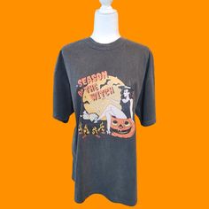 🛒Get into the spooky spirit with our Season of the Witch Shirt. The distressed vintage Halloween design adds retro charm to this cute and funny shirt. With witchy vibes and a variety of options, including comfort color t-shirts and Gildan crewneck sweatshirts, you'll be ready for Halloween in style. (Size up for an oversized fit!) 📦FREE SHIPPING on orders $35 or more to US shoppers 👕Brand = Comfort Colors T-Shirts & Gildan Sweatshirt 🧵Fabric = Comfort Colors (100% Cotton) Gildan Sweatshirt ( Vintage Black Top For Costume Party, Vintage Distressed Tops For Fall, Black Vintage T-shirt For Fall, Vintage Tops For Costume Party In Fall, Witchy Tops For Halloween Streetwear, Witchy Streetwear Tops For Halloween, Vintage Graphic Print T-shirt For Fall, Vintage Pre-shrunk Tops For Fall, Pre-shrunk Vintage Tops For Fall