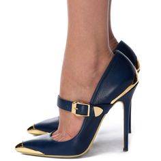 These stylish Pumps are characterized by pointy toe, stiletto heels, and Mary Jane design. They will add polish to your chic look at the office, date, going out, or in daily life. Handcrafted US sizing. Fits true to size. Heel Height: 4.72" / 120 mm approx Product measurements were taken using size 8. Please note that measurements may vary by size. Built with comfort in mind, they follow the natural curves of the foot and adopt a wear-resistant rubber outsole to keep you comfortable and trendy from day to night. Ankle Strap Chunky Heels, Heels Vintage, Heel Accessories, Mary Jane Pumps, Mary Jane Heels, Gold Heels, Discount Sale, Navy Gold, Black High Heels