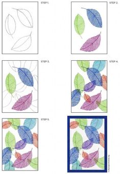 four different colored leaves are shown on the same page, and one is drawn with markers