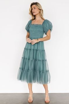 Liv Tulle Midi Dress | Eucalyptus - Baltic Born Eucalyptus Color, Midi Tulle Dress, Modest Homecoming Dresses, Tulle Midi Dress, Tulle Material, Winter Formal Dresses, Green Eucalyptus, Tiered Midi Skirt, Baltic Born