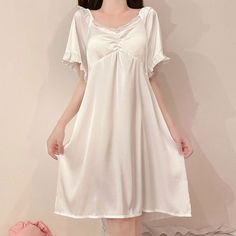 Please take the size info as a reference. The measurement error between 1-4cm is in the normal range.Fabric Material: Cotton Blend. PolyesterColor: White. PinkSize Chart: M. L Size M Bust 92cm/36.25" Length 88cm/34.67" Size L Bust 96cm/37.82" Length 89cm/35.07" Halter Dress Short, Fashion Terms, Women Bra, Pajama Dress, Skirt And Sneakers, Black Halter Dress, Nightgowns For Women, Clothes Ideas, White Short