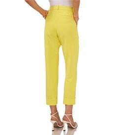 Chic Cuffed Ankle Pants For Workwear, Chic Bottoms With Rolled Hem For Work, Spring Bottoms With Belt Loops, Elastane Material, Spring Workwear Pants With Cuffed Ankles, Workwear Stretch Pants With Cuffed Ankles, Stretch Pants With Cuffed Ankles For Work, Stretch Workwear Pants With Cuffed Ankles, Chic Spring Pants With Cuffed Ankles, Spring Pants With Side Pockets And Cuffed Ankles