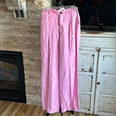 Nwt Zara Light Pink Pleated Wide Leg Trouser Pants. Two Front Pockets And Two Back Pockets. Button Closure. 88% Modal And 12% Polyester. Size S Summer Linen Pants With Button Closure, Summer Straight Pants With Button Closure, High-waisted Wide Leg Pants With Buttons, Summer High-waisted Wide Leg Pants With Buttons, Spring Wide Leg Pants With Button Closure, Summer Wide Leg Pants For Work With Button Closure, Pink Cotton Bottoms With Button Closure, High Waist Linen Bottoms With Buttons, Summer Wide Leg Straight Pants With Button Closure